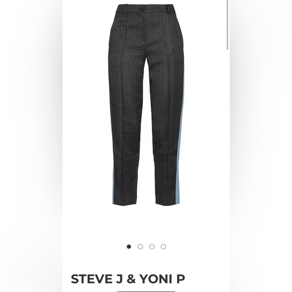 Steve J & Yoni P Korean designed casual pants. Houndstooth print, brown, denim. - Picture 3 of 16